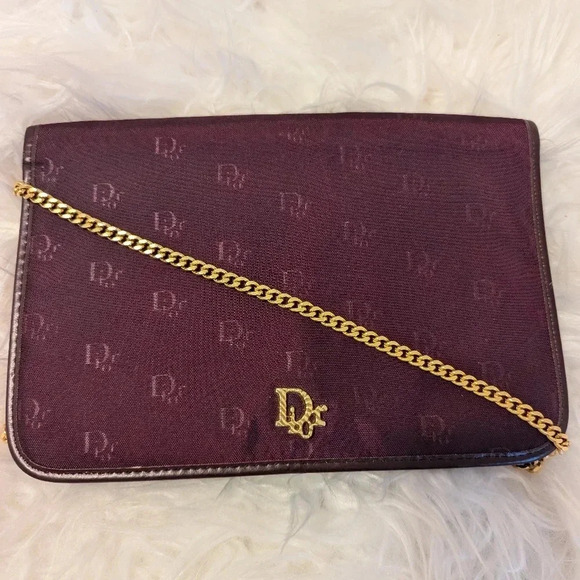 Authentic Christian Dior Bordeaux Nylon & Leather Chain Shoulder Crossbody Bag - Picture 1 of 8